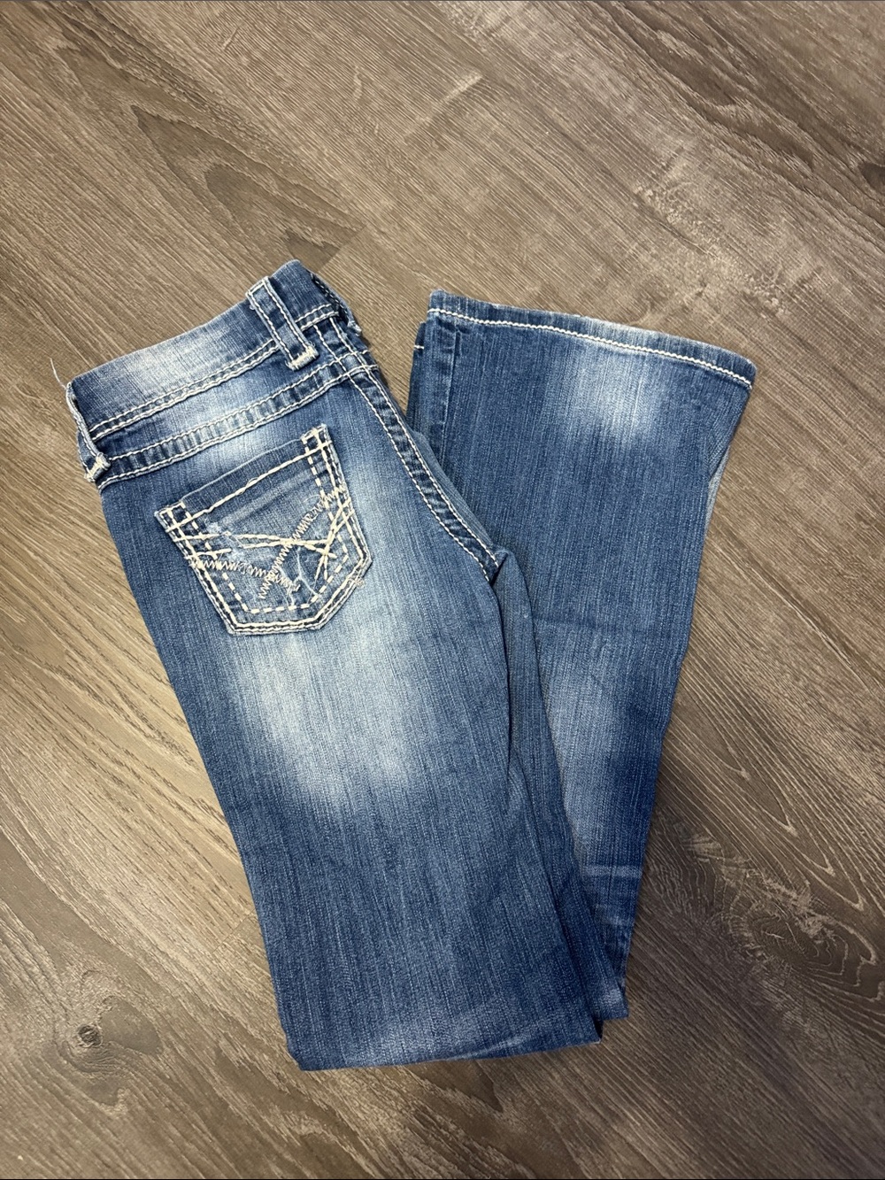 BKE Blue Bootcut Jeans with Embroidered Back Pockets